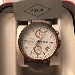 Rose gold and gray fossil watch